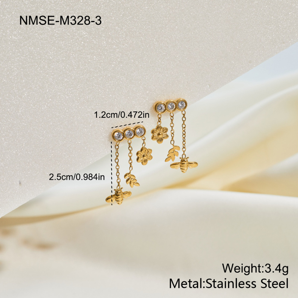 Boucles D'Oreilles Pendantes Pour Femmes Simple Series Daily Flower Wings En Acier Inoxydable Étanche Couleur Or