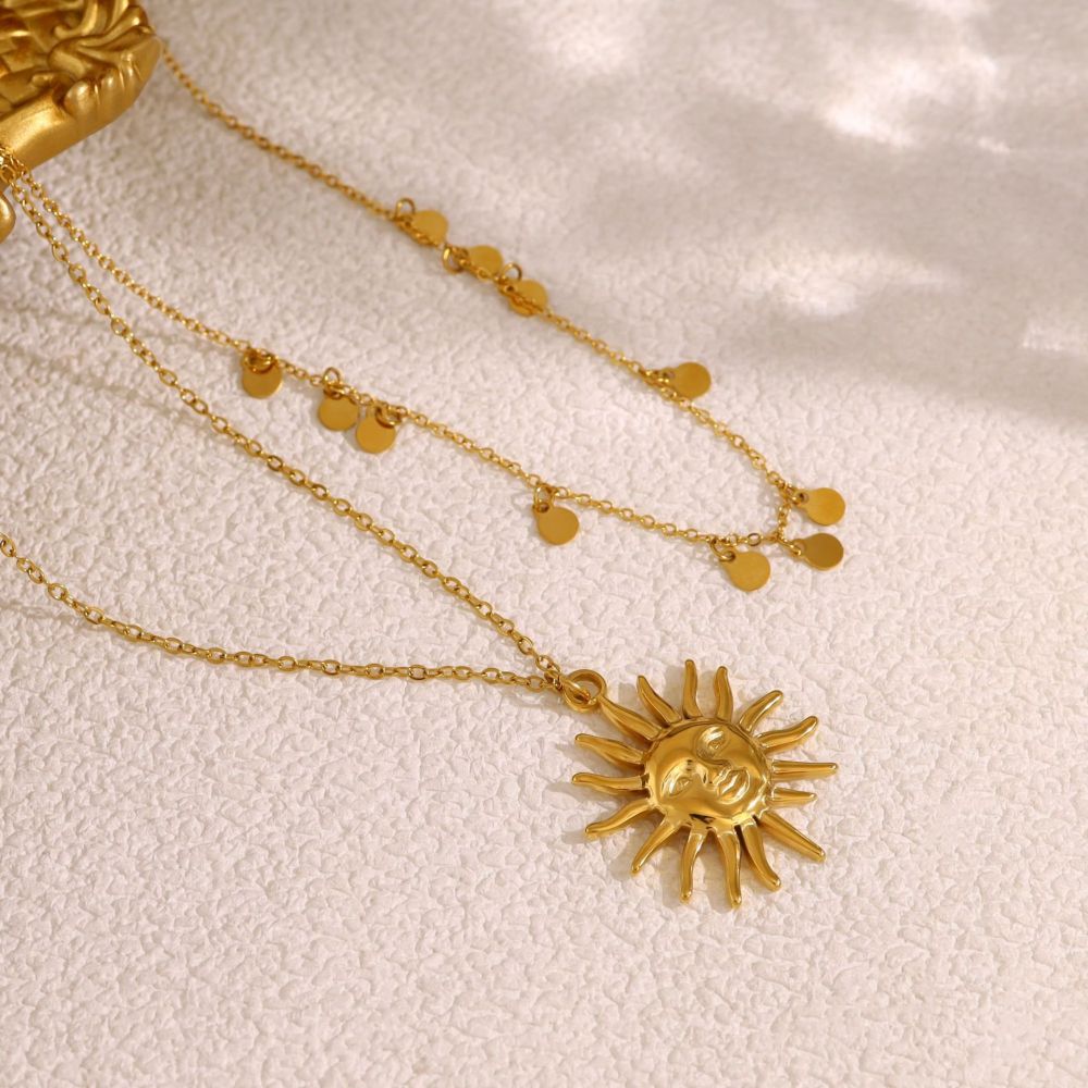 Colliers Pendentifs Pour Femmes Simple Sun En Acier Inoxydable Étanche Couleur Or h5Image4