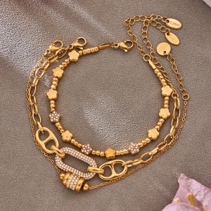 Bracelets À Breloques Pour Femmes En Acier Inoxydable Doré Avec Perles En Forme De Cœur h5 Image4