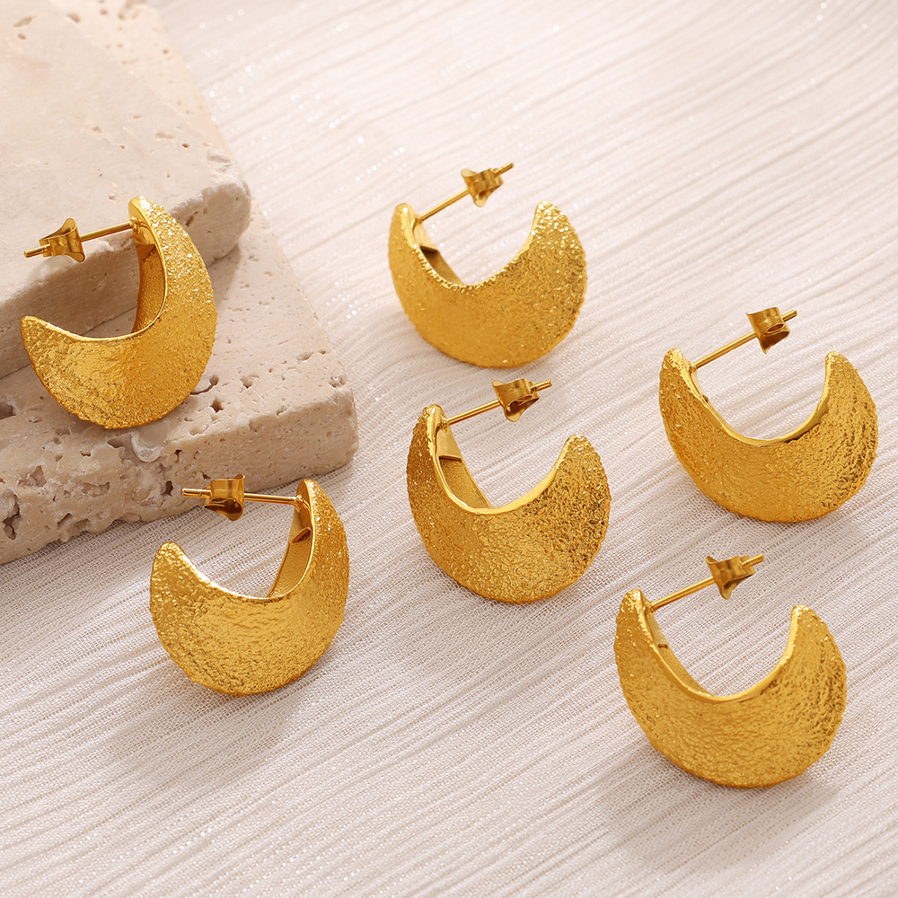 Boucles D'Oreilles Puces Pour Femmes En Acier Inoxydable, Forme Lune, Couleur Or, Étanches Image3