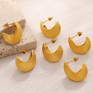 Boucles D'Oreilles Puces Pour Femmes En Acier Inoxydable, Forme Lune, Couleur Or, Étanches h5 Image3