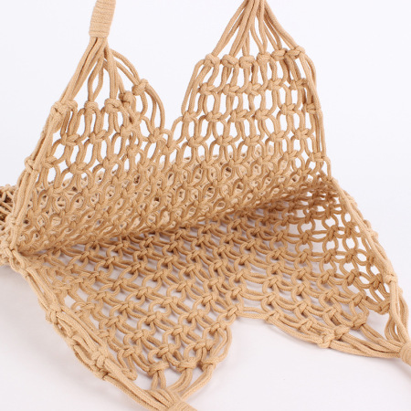 Sac de plage femme en corde tressée ajourée, couleur unie, style vacances 2