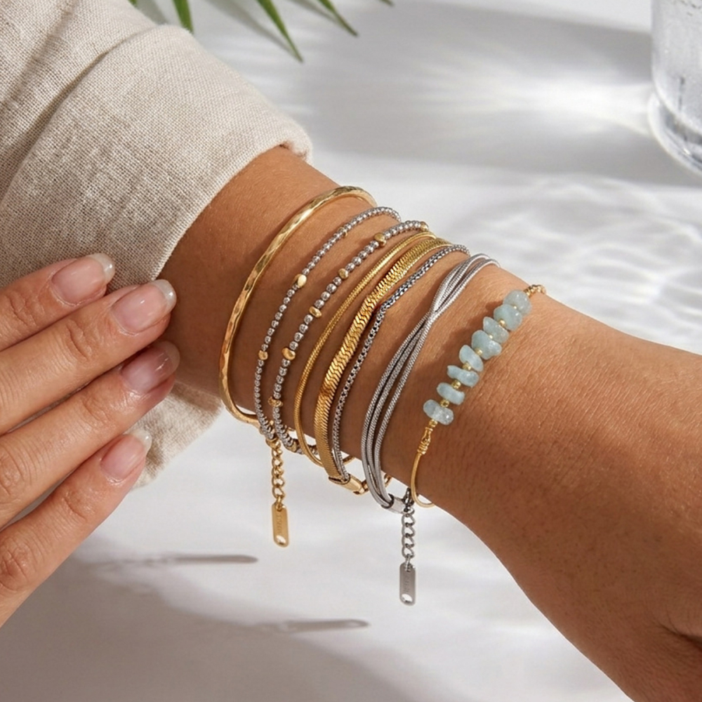 Bracelets À Maillons Pour Femmes, En Acier Inoxydable Doré Et Imperméable, Style Classique Image4