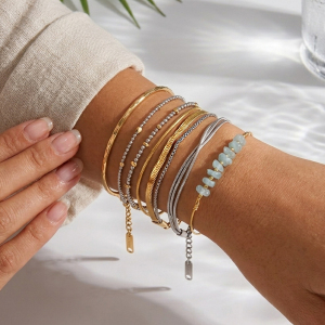 Bracelets À Maillons Pour Femmes, En Acier Inoxydable Doré Et Imperméable, Style Classique h5 Image4
