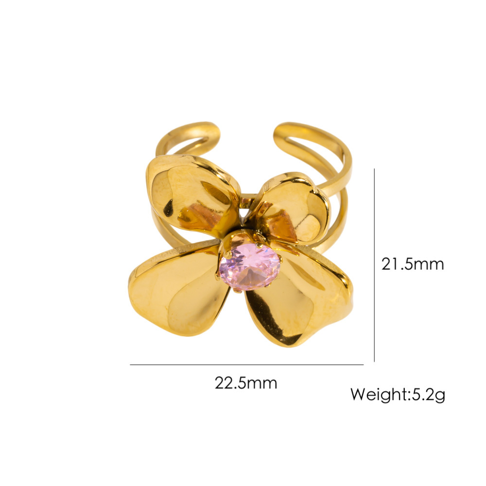 Bagues Pour Femmes Luxueuses Et Élégantes En Acier Inoxydable Doré, Ornées De Zircon Et De Fleurs. Elles Sont Imperméables. Elles Sont Serties De Zircon. 