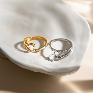 Bagues Pour Femmes En Acier Inoxydable, Étanches, Couleur Or, Ornées De Strass Et De Zircon. h5 Image4
