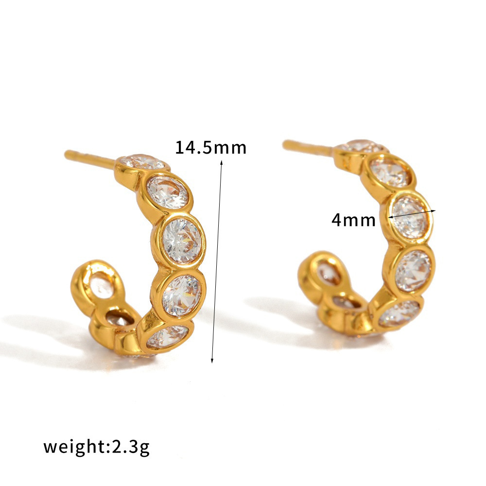 Boucles D'Oreilles Puces Daily Circle En Acier Inoxydable Étanche, Couleur Or, Avec Strass. 