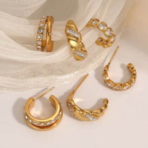 Boucles D'Oreilles Puces Daily Circle En Acier Inoxydable Étanche, Couleur Or, Avec Strass. h5 Image2