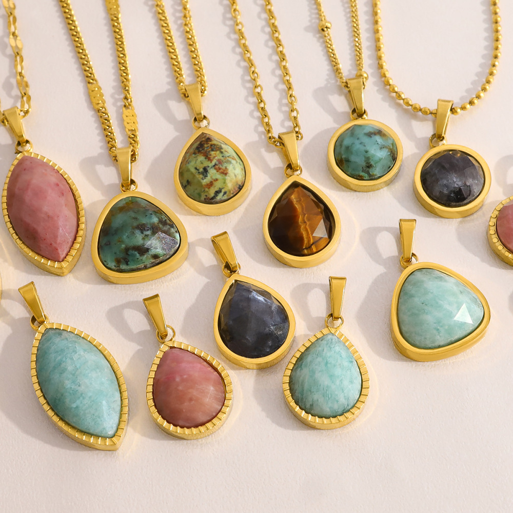 Pendentifs Pour Femmes En Forme De Goutte, En Acier Inoxydable Étanche, Couleur Or, Avec Pierre Naturelle Image4