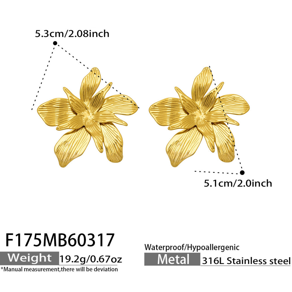 Boucles D'Oreilles Puces Rétro À Fleurs En Acier Inoxydable Étanche Couleur Or Pour Femmes 