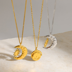Colliers Pendentifs Simples Et Classiques Pour Femmes, En Acier Inoxydable Étanche, Couleur Or, Motif Soleil, Étoile Et Lune h5 Image3