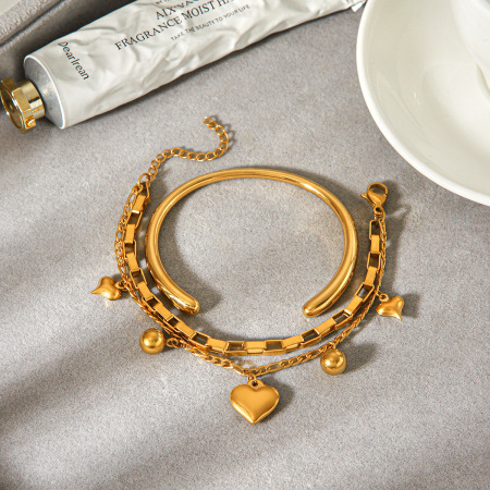 Bracelet à breloques Daily Heart Chain en acier inoxydable étanche couleur or pour femme 2