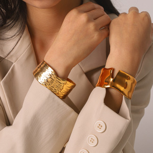 Bracelet Jonc Minimaliste Simple En Acier Inoxydable, Forme Elliptique, Couleur Or, Pour Femme h5 Image5