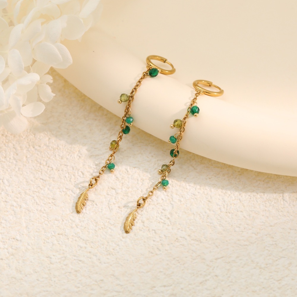 Boucles D'Oreilles Pendantes Simple Series Daily Tassel En Acier Inoxydable Étanche Couleur Or Image2
