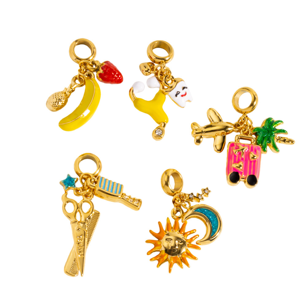 Pendentifs Luxueux Pour Femmes, En Acier Inoxydable Étanche, De Forme Irrégulière, Représentant Des Fruits, Le Soleil Et La Lune, Avec Notes Ou Instruments De Musique. h5Image5