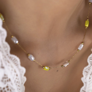 Colliers De Perles Pour Femmes, En Acier Inoxydable Imperméable, Couleur Or, Avec Pierres Naturelles. h5 Image2