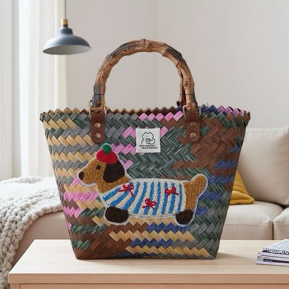 Sac À Main Femme En Plastique Tissé À Motif Animal, Style Décontracté 