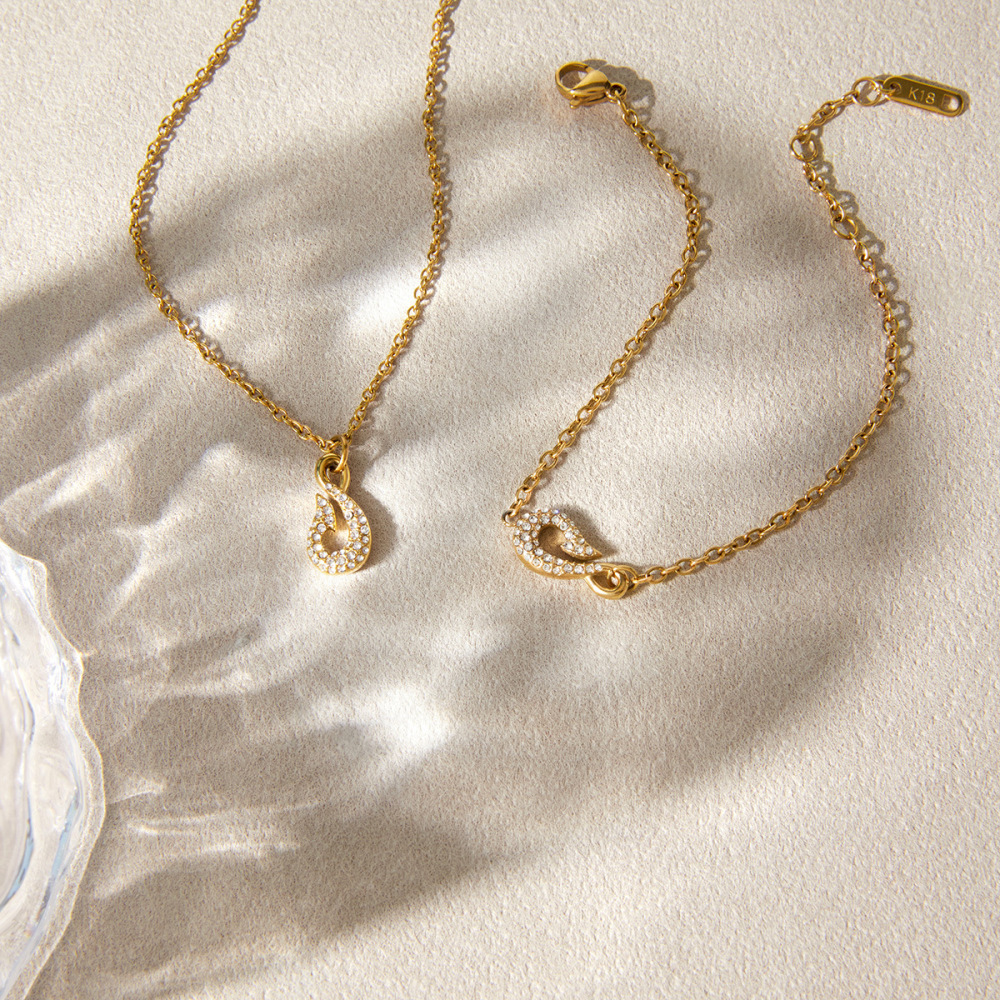 Ensembles De Colliers Pour Femmes En Acier Inoxydable Imperméable, De Forme Simple Et Irrégulière, Couleur Or, Ornés De Strass Image3