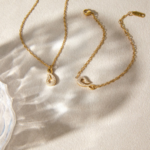 Ensembles De Colliers Pour Femmes En Acier Inoxydable Imperméable, De Forme Simple Et Irrégulière, Couleur Or, Ornés De Strass h5 Image3