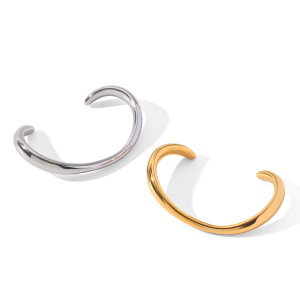 Bracelet Manchette Simple En Acier Inoxydable Étanche Couleur Or Pour Femme h5 Image6