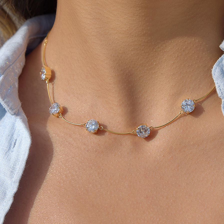 Colliers De Perles Simples En Acier Inoxydable Étanche Couleur Or Avec Zircon Pour Femmes Image2