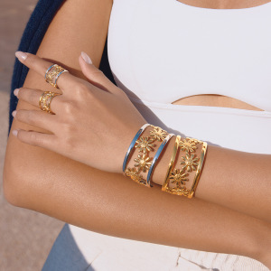 Ensembles De Bracelets Pour Femmes En Acier Inoxydable Doré, Ornés De Fleurs Romantiques Et Multicolores. h5 Image2