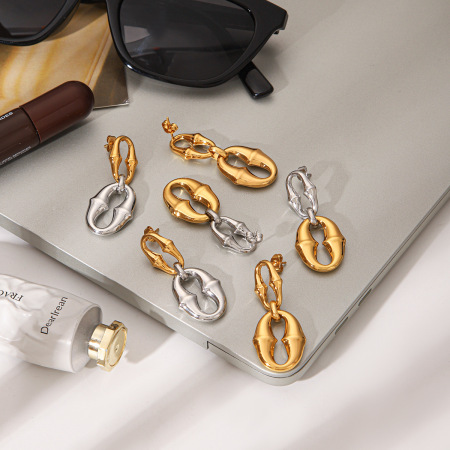 Boucles d'oreilles pendantes pour femmes, style cercle simple, en acier inoxydable étanche, couleur or 2