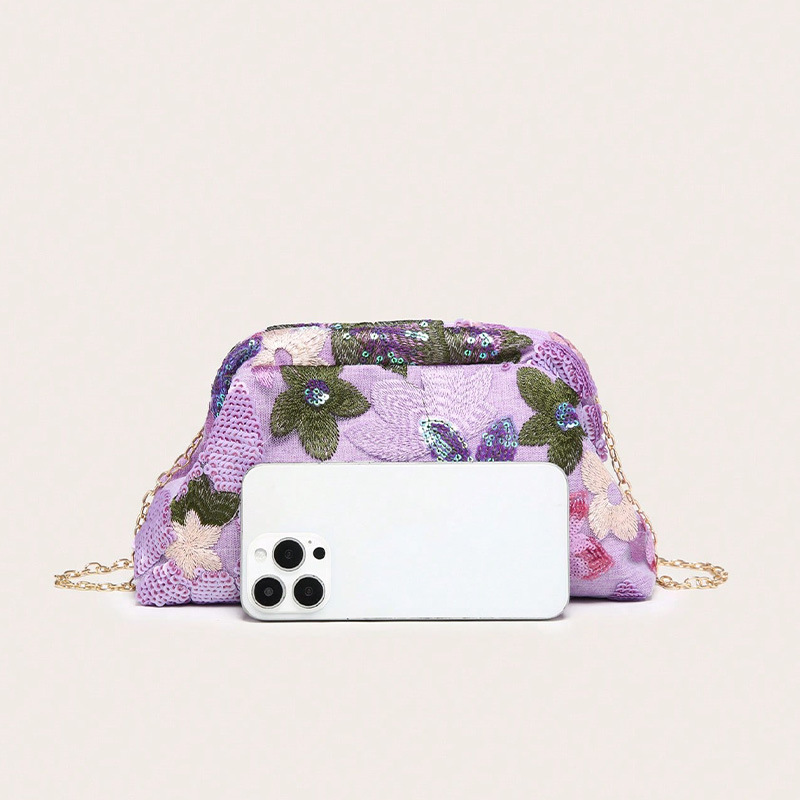 Pochettes Pour Femmes En Tissu À Sequins Brodés En Forme De Coussin, Ornées De Fleurs h5Image4