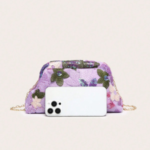 Pochettes Pour Femmes En Tissu À Sequins Brodés En Forme De Coussin, Ornées De Fleurs h5 Image4