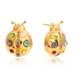 Boucles D'Oreilles Puces Pour Femmes, En Acier Inoxydable Doré, Imperméables, En Forme D'Insectes Mignons, Ornées De Strass. h5 Image5