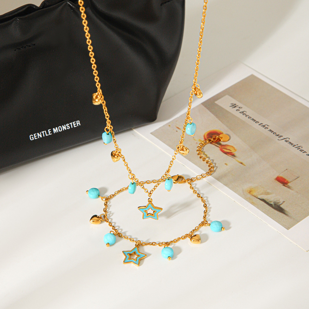 Colliers Pendentifs Pour Femmes Daily Heart Star En Acier Inoxydable Étanche Couleur Or Avec Pierre Naturelle Image3