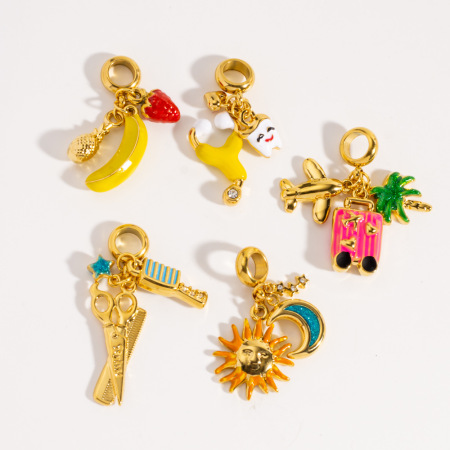 Pendentifs luxueux pour femmes, en acier inoxydable étanche, de forme irrégulière, représentant des fruits, le soleil et la lune, avec notes ou instruments de musique.