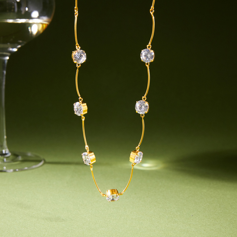 Colliers De Perles Simples En Acier Inoxydable Étanche Couleur Or Avec Zircon Pour Femmes Image4