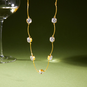 Colliers De Perles Simples En Acier Inoxydable Étanche Couleur Or Avec Zircon Pour Femmes h5 Image4