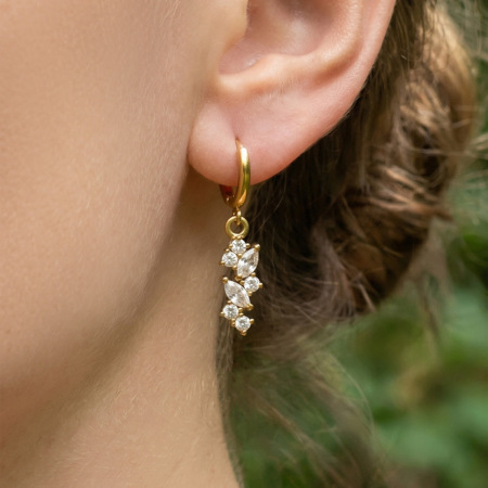 Boucles d'oreilles pendantes pour femmes, en acier inoxydable étanche, couleur or, avec zircon. 2