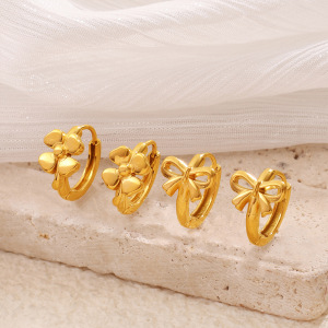 Boucles D'Oreilles Créoles Pour Femmes Simple Series Daily Bow Knot En Acier Inoxydable Étanche Couleur Or h5 Image3