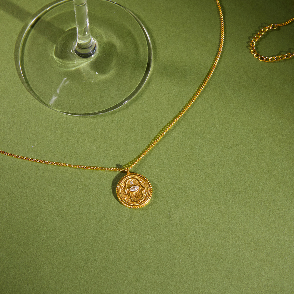 Colliers Pendentifs Pour Femmes En Acier Inoxydable Étanche, Couleur Or, En Forme D'Œil Du Diable Et De Cœur, Avec Zircon. Image3