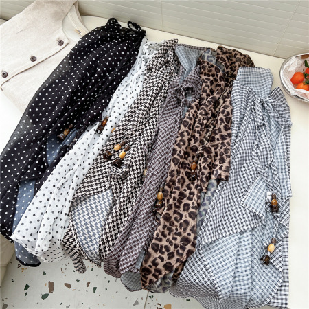 Écharpes D'Été Classiques À Carreaux Et Pois En Satin Et Mousseline Pour Femmes 2