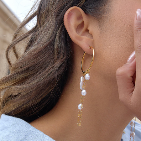 Boucles d'oreilles pendantes élégantes et luxueuses à pompons, en acier inoxydable imperméable, couleur or, pour femme. 2