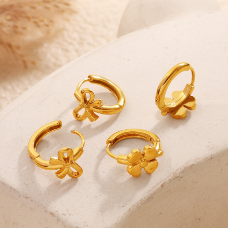 Boucles d'oreilles créoles pour femmes Simple Series Daily Bow Knot en acier inoxydable étanche couleur or 2