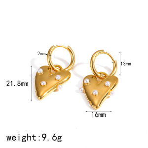 Boucles D'Oreilles Pendantes Pour Femme, Style Classique Cœur, En Acier Inoxydable, Étanches, Couleur Or, Avec Perles Artificielles. h5 