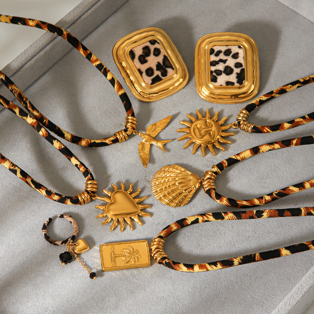 Colliers Pendentifs Pour Femmes En Acier Inoxydable Doré, Imprimé Léopard, Étanches Image5