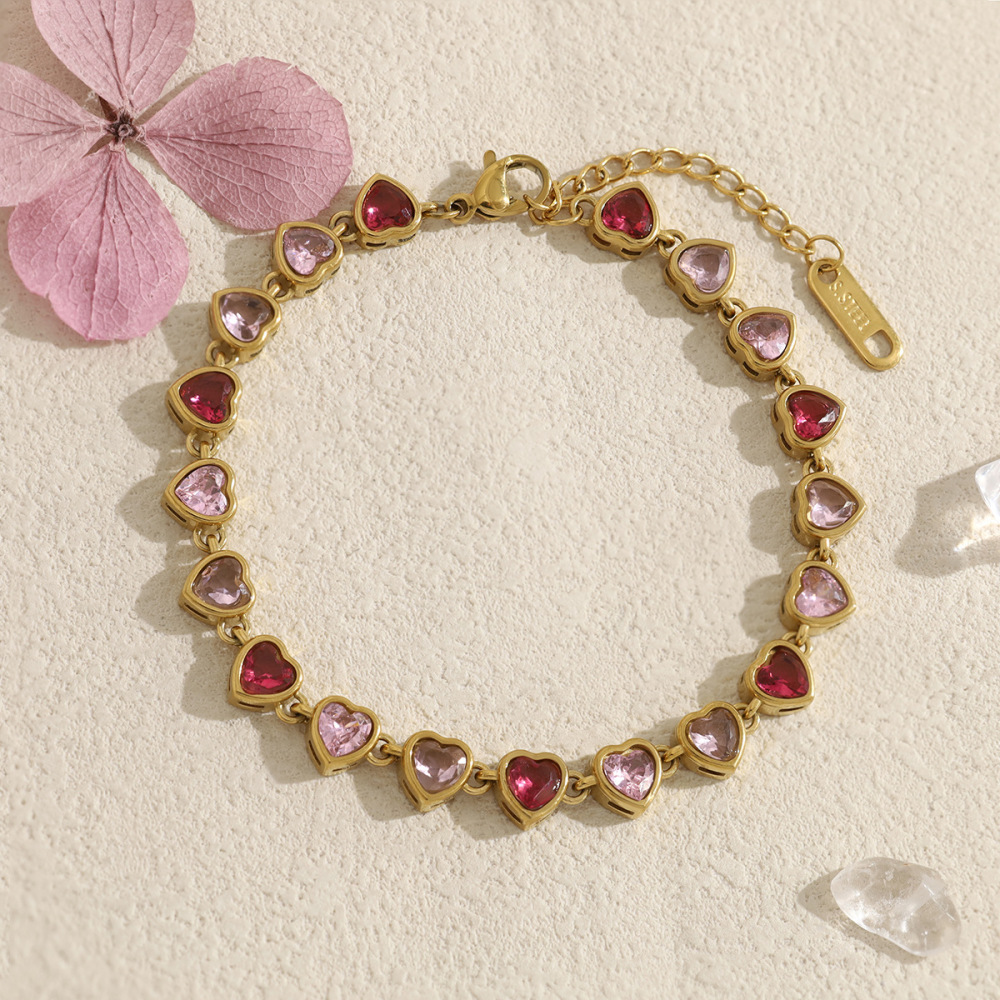Bracelets De Perles En Acier Inoxydable Doré, Imperméables Et Ornés De Zircon, Avec Cœur Luxueux Image4