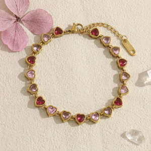 Bracelets De Perles En Acier Inoxydable Doré, Imperméables Et Ornés De Zircon, Avec Cœur Luxueux h5 Image4