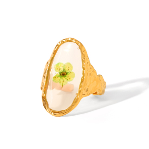 Bagues Tendance Daily Flower En Acier Inoxydable Étanche Couleur Or h5 