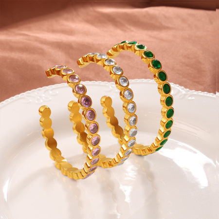 Bracelet jonc pour femme Simple Series Daily Heart Circle en acier inoxydable étanche couleur or avec zircon 2