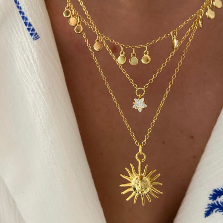 Colliers pendentifs pour femmes Simple Sun en acier inoxydable étanche couleur or