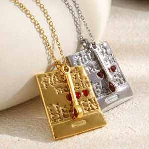 Colliers Pendentifs Rétro Rectangulaires En Acier Inoxydable, Couleur Or, Avec Strass, Pour Femmes h5 Image3