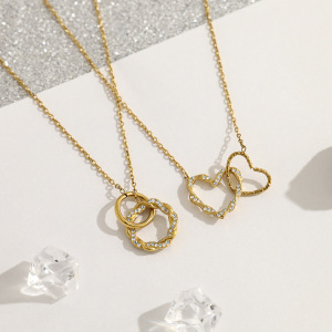 Colliers Pendentifs Pour Femmes En Forme De Cœur Simple, En Acier Inoxydable, Étanches, Couleur Or Et Strass. h5 Image4
