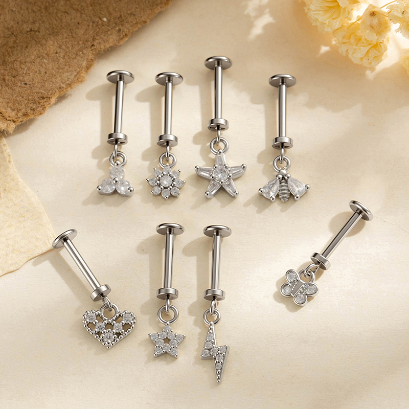 Boucles D'Oreilles Piercing Femme En Forme De Cœur, Couleur Cuivre Doré, Avec Zircon. h5Image6
